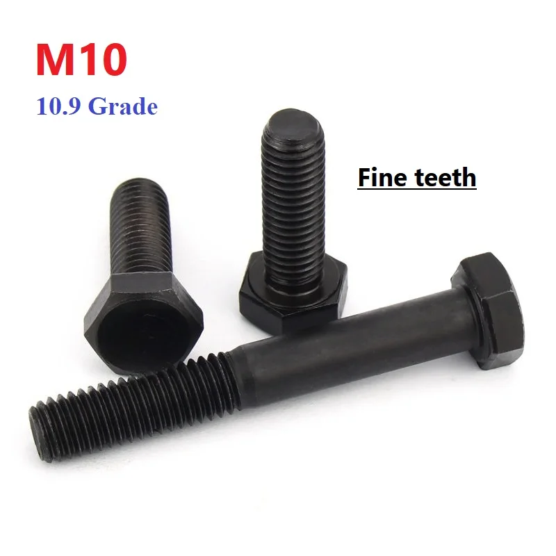 Full/Half Thread Fine Pitch External Hex Hexagon Head Screws M10 10.9 Grade Carbon Steel Black Bolts