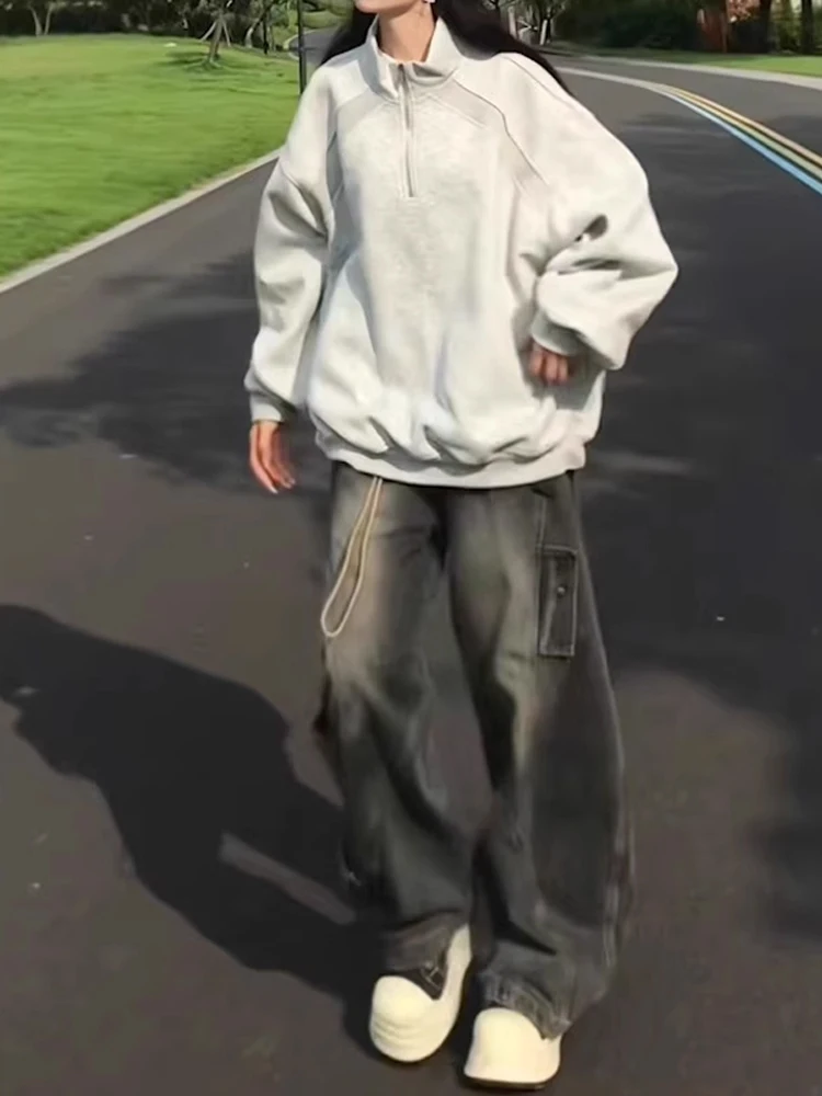 블라 아메리칸 하이 스트리트 아디언트 나이프 오버사이즈 힙합 슬레 남성 데님 진 캐주얼 와이드 레그 팬츠 워크웨어