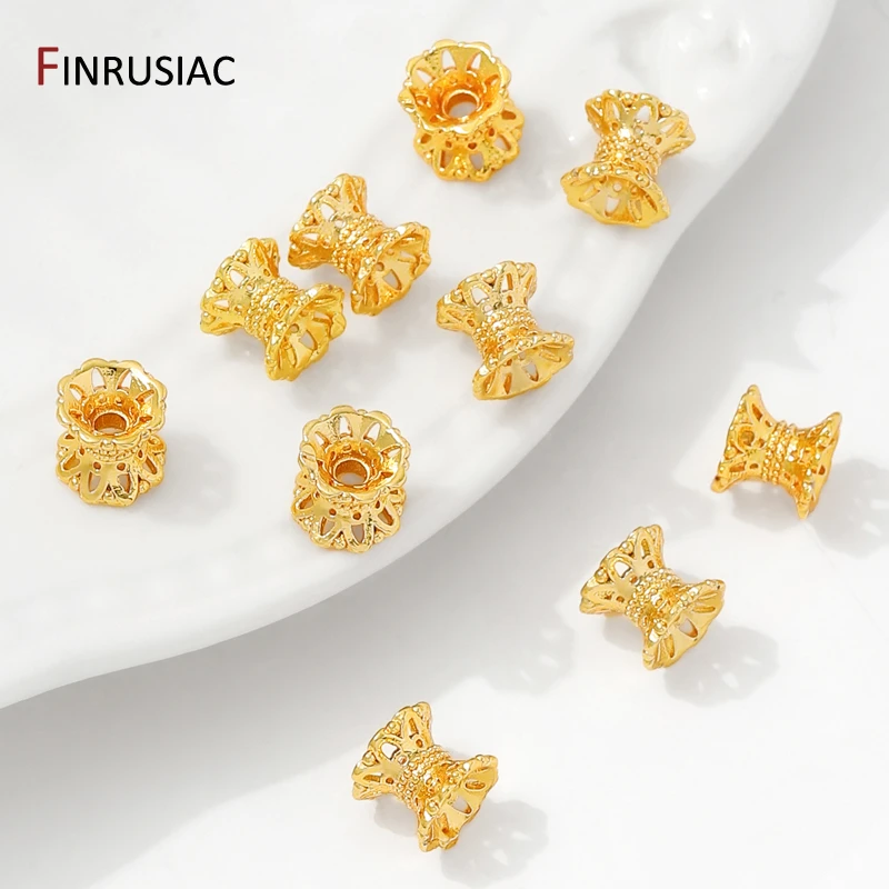14/18K Gold Plated Brass Double Side Lotus Flower Spacer Beads,Separator For Beads,DIY Jewelry Making Accessories