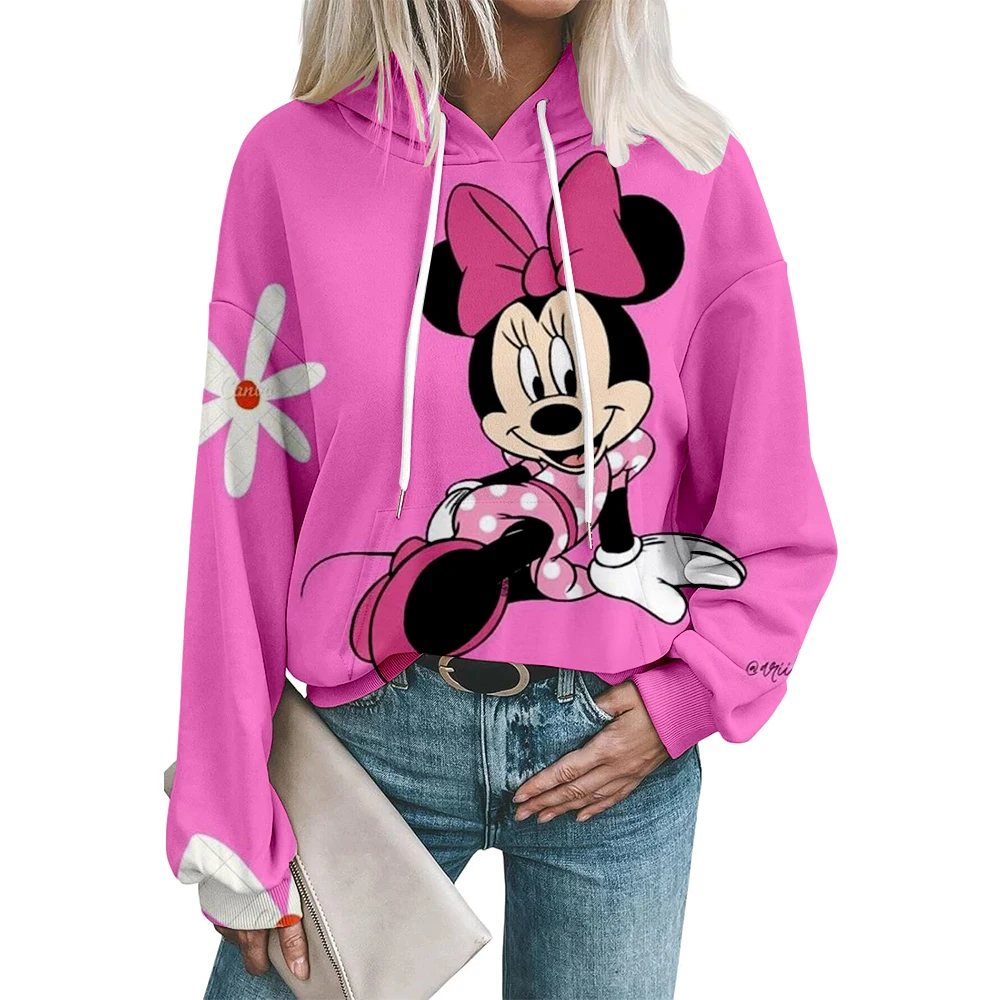 Disney Minnie grafische print hoodie schattig casual sweatshirt met capuchon voor dames, perfect voor herfst-wintersweater met capuchon