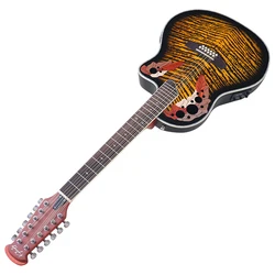 12 Strings 41 Inch Round Back Electric Acoustic Guitar Cutaway Design Folk Style With Pick Up Black Blue & Yellow Color
