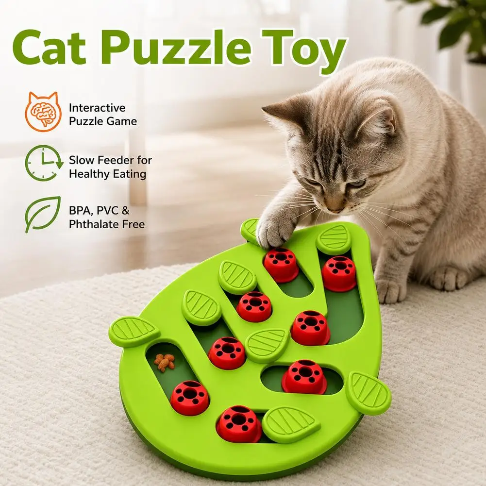Katzen-Puzzle-Leckerli-Spielzeug aus hochwertigem, ungiftigem Kunststoff mit verspielter und interaktiver Gestaltung, einstellbarer Schwierigkeitsgrad, fördert die geistige Entwicklung