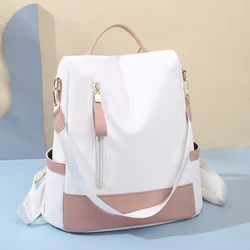 Waterproof Cloth Stitching Women's Backpack Anti-theft Back Zipper Girls Schoolbag Casual Travel Single Shoulder Backpack