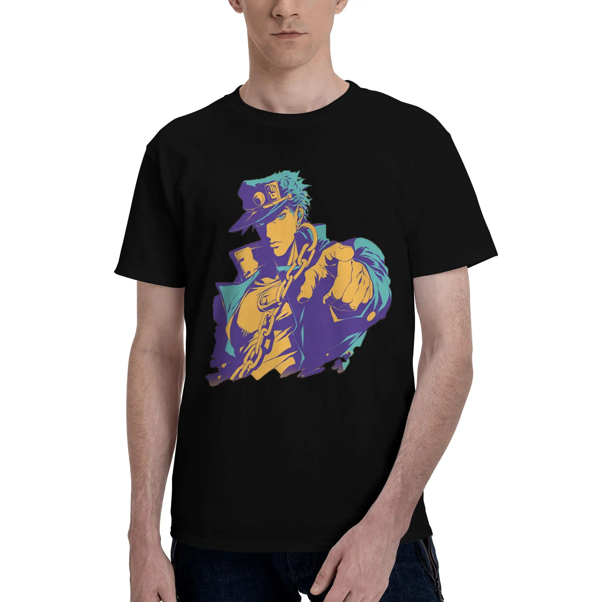 

Custom Funny JoJoes Anime T Shirt Men Short Sleeved T-shirts Graphic Tee Tops 100% Cotton Slim Fit Tshirts Merch