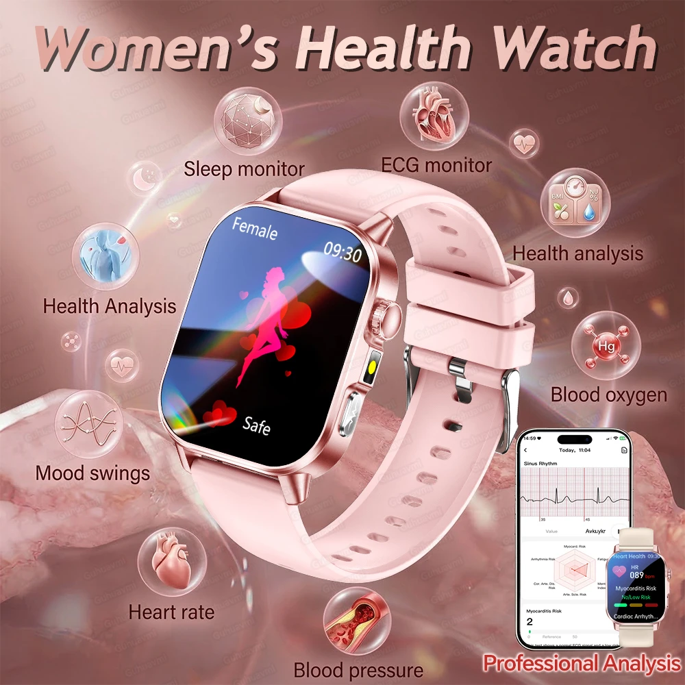 

Новые умные часы 2.0" AMOLED для женщин с AI-диагностикой, ЭКГ, измерением давления и пульса, мониторингом здоровья, модные спортивные смарт-часы для женщин