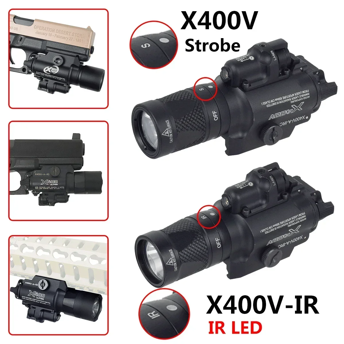 Airsoft SureFir X300 X400 Ultra X400V LED Scout Light Red Dot Green X400 X400U Weapon Flashlight Fit 20mm Rail Hunting Spotlight