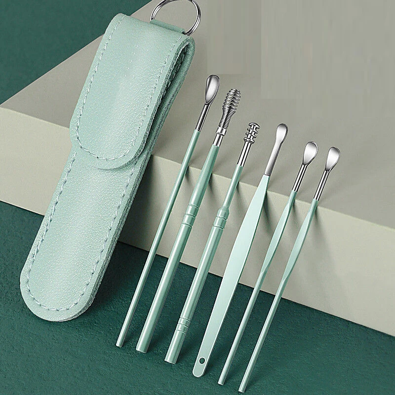 6Pcs/set Ear Wax Pickers Earpick Wax Remover Stainless Steel Piercing Kit Earwax Curette Spoon Care Ear Clean Toolear Cleaner