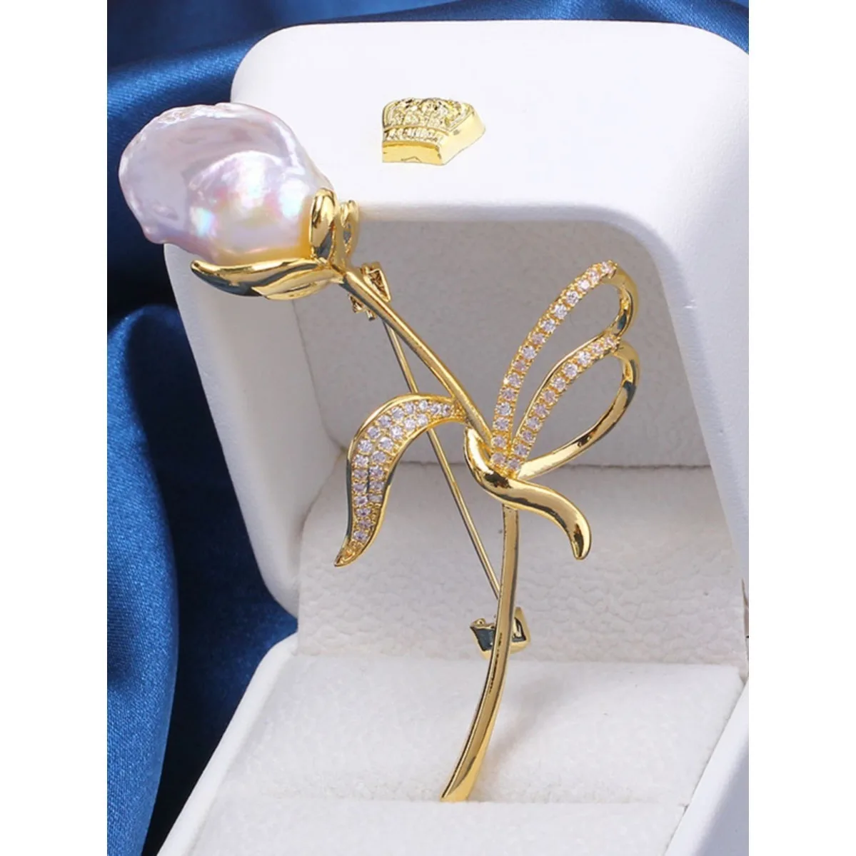 DIY Brooch Blank Brass Gold Plated Tulip Shape, Micro Pave Zircon Pin Base, Baroque Pearl Brooch Setting for Women