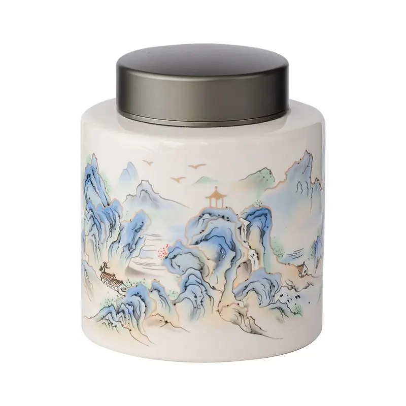 Creative Art Ceramics General Jar Moisture Resistant Sealed Jar with Lid Aluminum Lid Decorative Jar Crafts Interior Decoration
