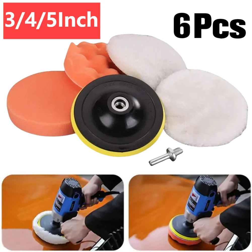 6PCS Car Polishing Pad Kit 3/4/5 Inch Abrasive Disc Sponge Foam Pads Polisher Car Detailing Waxing Remove Scratch Sponge Pads