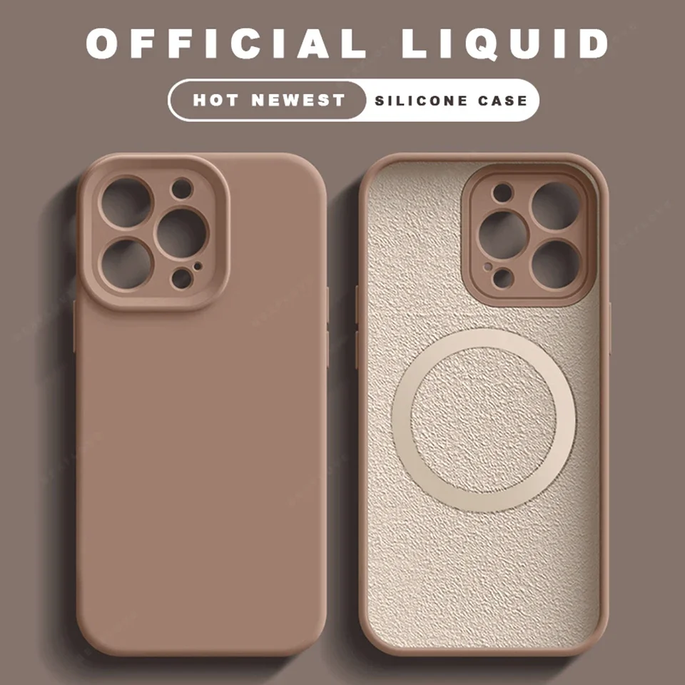 حافظة هاتف مغناطيسية من السيليكون السائل لهاتف آيفون 16E 16 14 15 Plus 12 13 16 Pro Max حافظة كاميرا Magsafe الرسمية غطاء ناعم