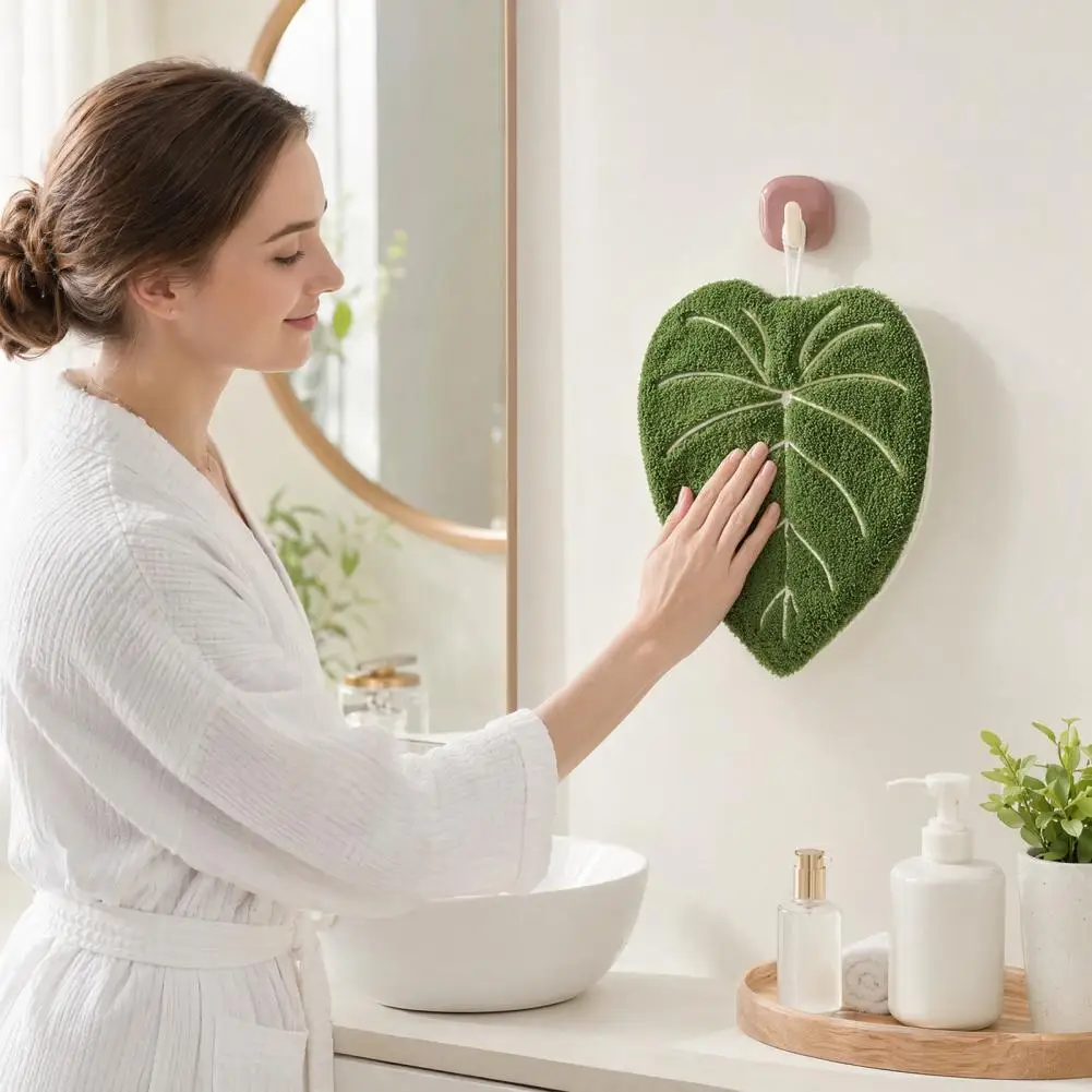 Stylish Maple Ginkgo Design Absorbent Hanging Loop Towel For Both Practical Use And Charming Decoration On Towel Rack Or Hook