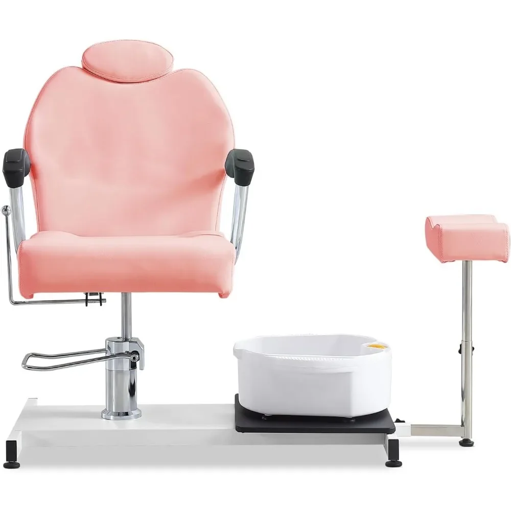 Silla de estación de pedicura con reposapiés y lavabo para pies, silla de pedicura reclinable giratoria 360 con altura y reposacabezas ajustables hidráulicos