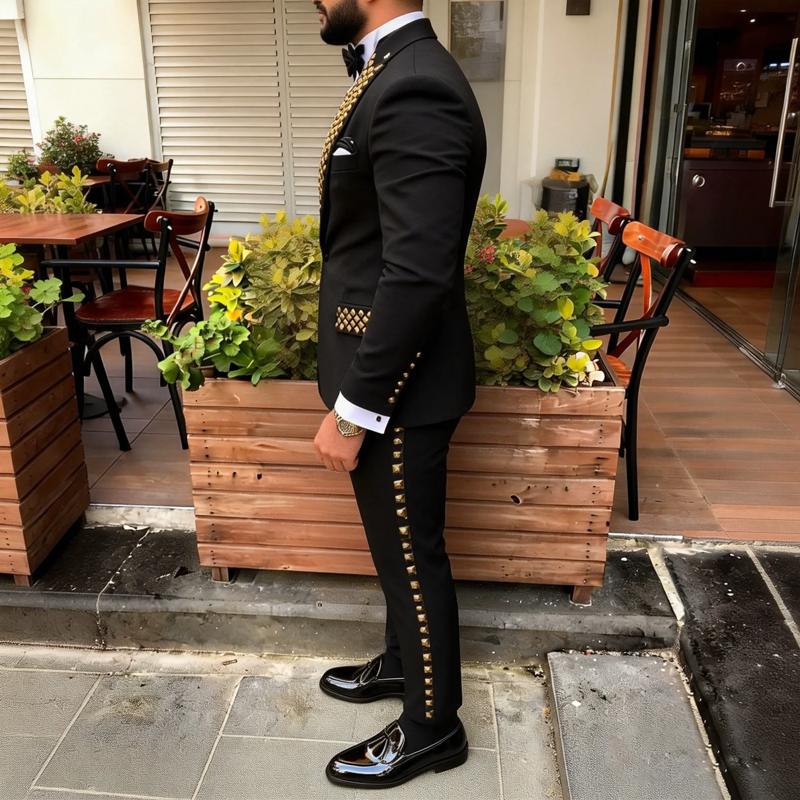 بدلة رجالية عصرية مطرزة بياقة  - مراجعة Men Formal Wear Modern وسعره