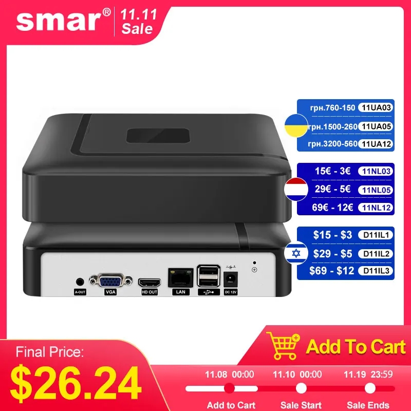 Smar H.265 CCTV NVR Face Detection 10CH 16CH 32CH 36CH Max 4K Output Security Video Recorder Motion Detect P2P Onvif XMEye APP