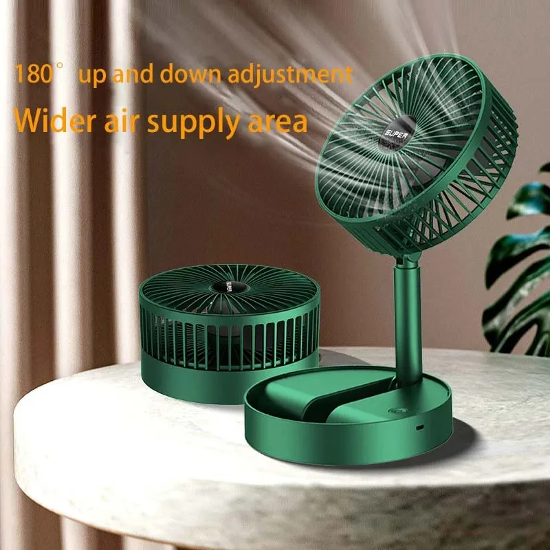 Portable Usb Rechargeable Table Fan Adjustable Height Strong Speed-Three Levels Foldable Telescopic Design Phone Stand Outdoor