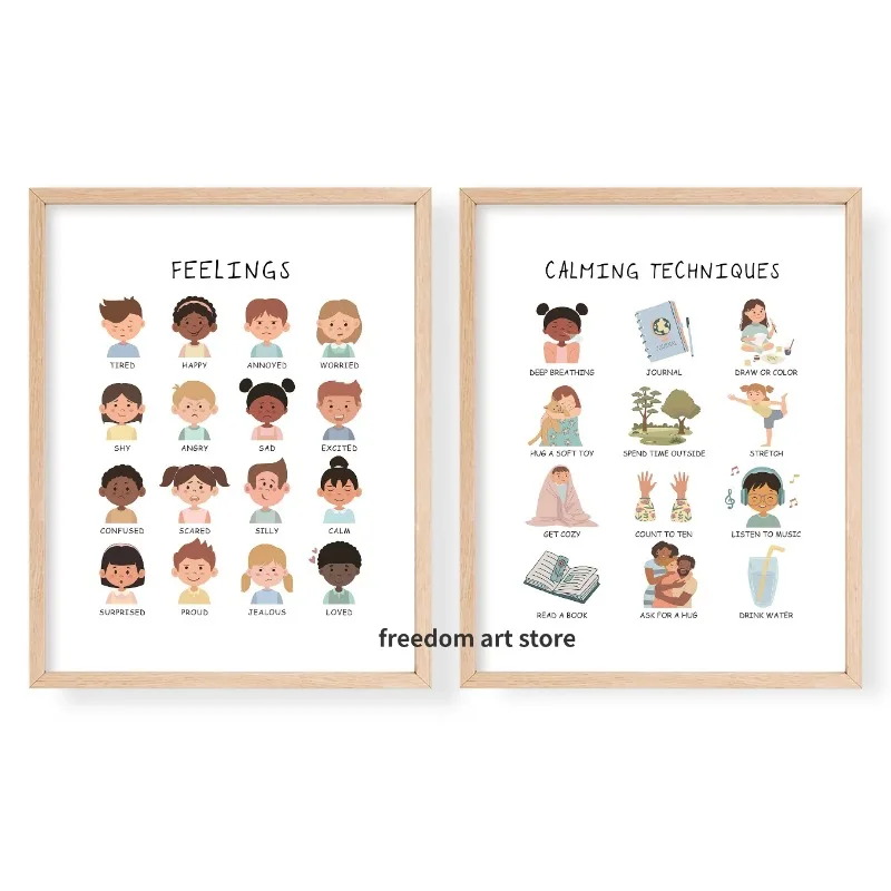 Feelings Emotions Chart for Kids Calming Techniques Calming Corner Art Poster Canvas Painting Wall Prints Picture Playroom Decor