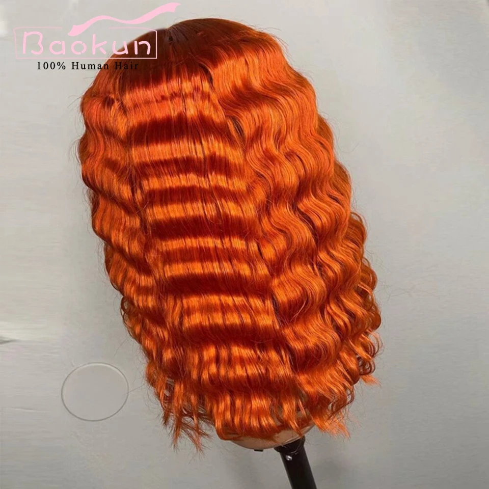 Peruca de cabelo humano onda profunda rosa para mulheres, pré-arrancada, frontal de renda 360, verde gengibre, virgem brasileira, 13x4, curta