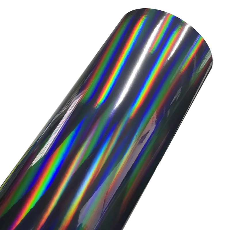 

Gloss Black Holographic Chrome Vinyl Wrap Rainbow Finish Roll DIY Air-Release Adhesive Film Decal Automotive Car Wrapping Foil
