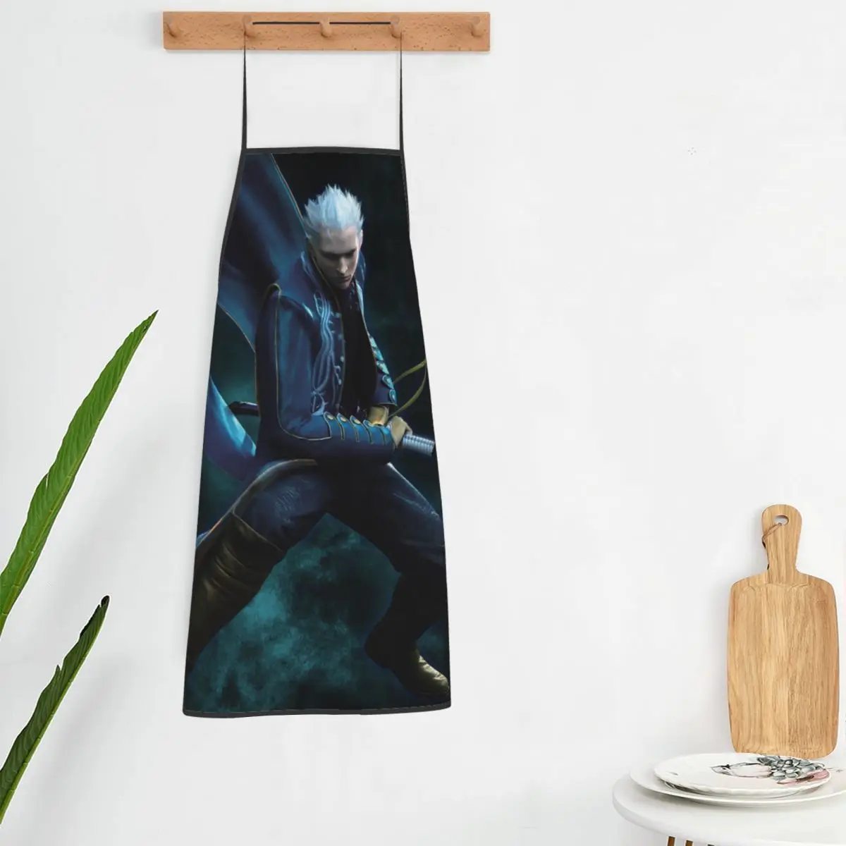 Vergil From The Devil May Cry Series مآزر الشيف الطبخ الخبز Tablier بدون أكمام مريلة تنظيف المطبخ بينافور