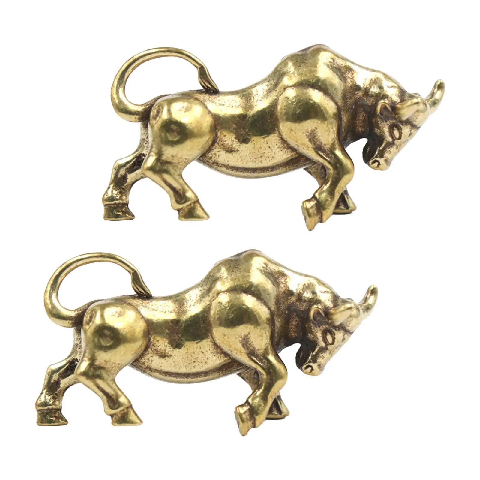 2Pcs Brass Ox Keychain Pendant Crafts Brass Bull Statue for Teahouse Bedroom