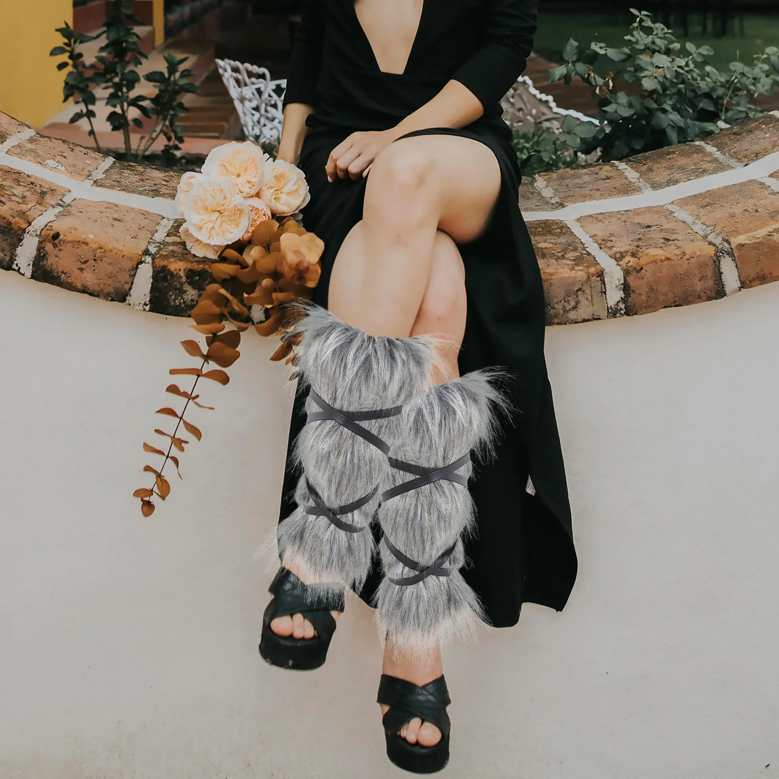 

2 шт., гетры викингов, искусственные мягкие теплые зимние аксессуары для мужчин и женщин, средневековые бахилы 30 см, пушистые гетры на Хэллоуин