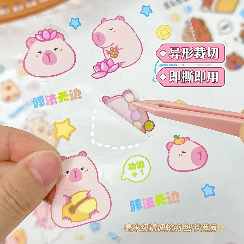 10/20 hojas de pegatinas de capibara Kawaii, pegatinas bonitas de dibujos animados, álbum de cuentas de mano, pegatinas de decoración para diario, regalo de papelería estética