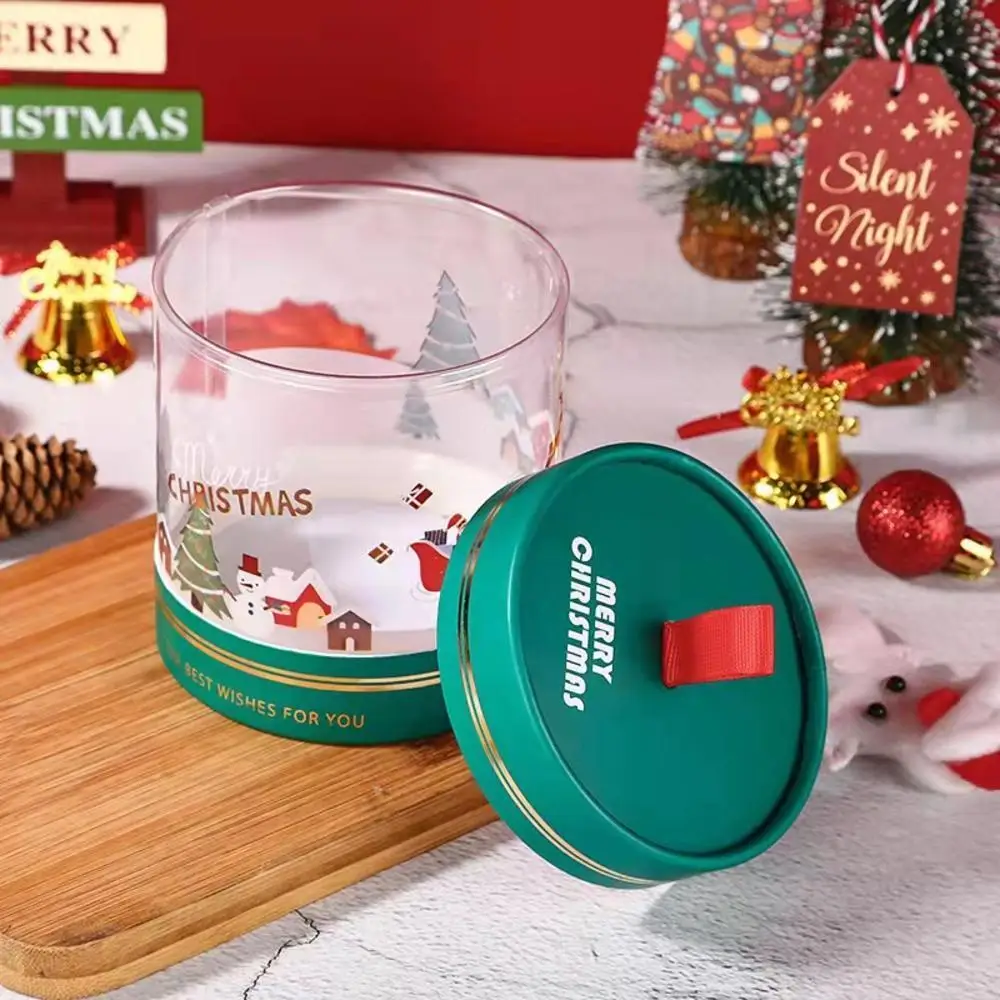 Christmas Gift Packaging Box Festive Dessert Party Decoration Treats Cake Hug Bucket Plastic Transparent Storage Case Home