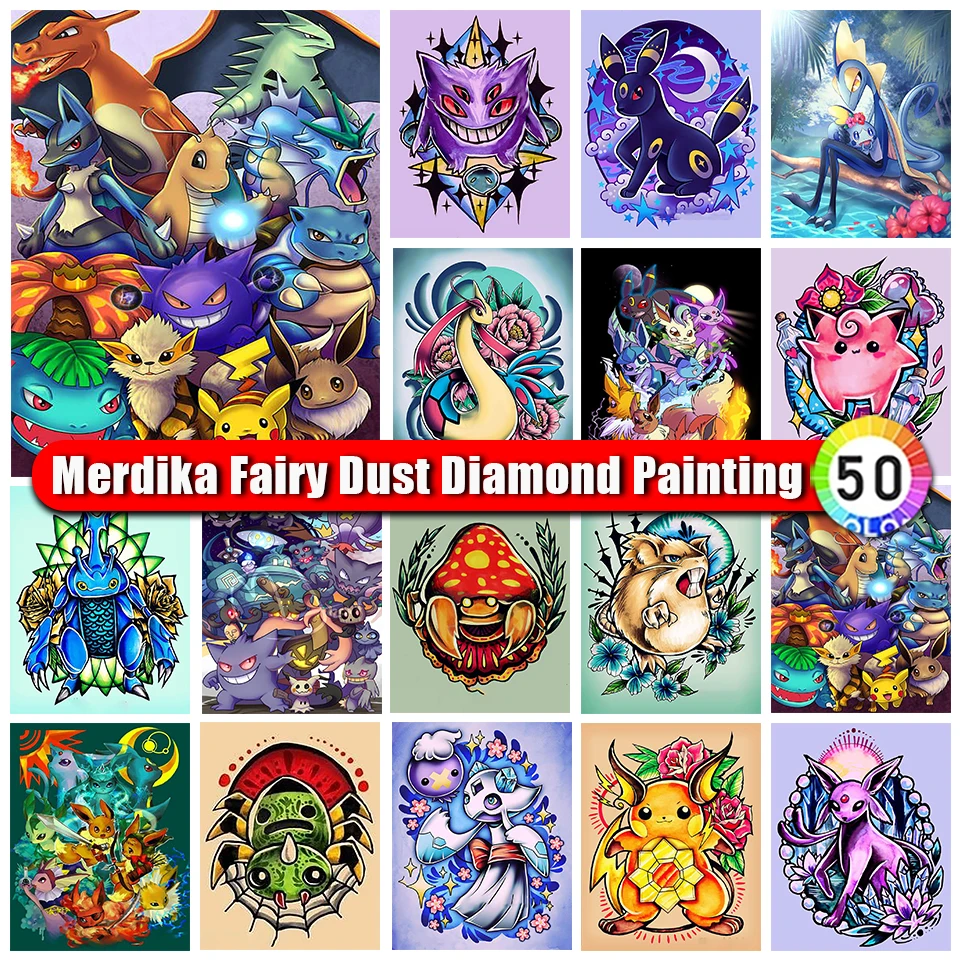 

Merdika Fairy Dust Diamond Painting Cartoon Pokémon Full Round Square Diamond Embroidery Anime Mosaic Cross Stitch Kids Gifts