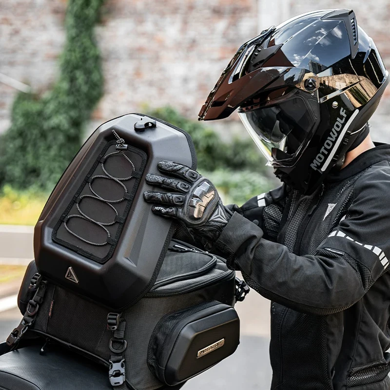 Motorcycle Rear Seat Bag 23-35L Expandable Motor Hard Shell Backpack Outdoor Motocross Trunk Tail Bag Pannier Luggage Bag