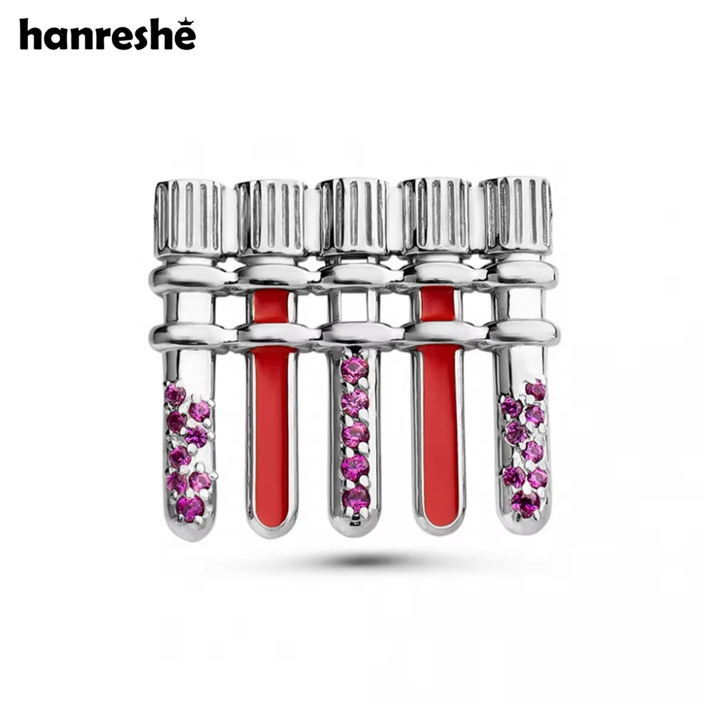 Hanreshe New Medical Test Tube Brooch Pin with Pink Crystal Charm Badge Science Pharmacist Jewelry for Doctor Nurse