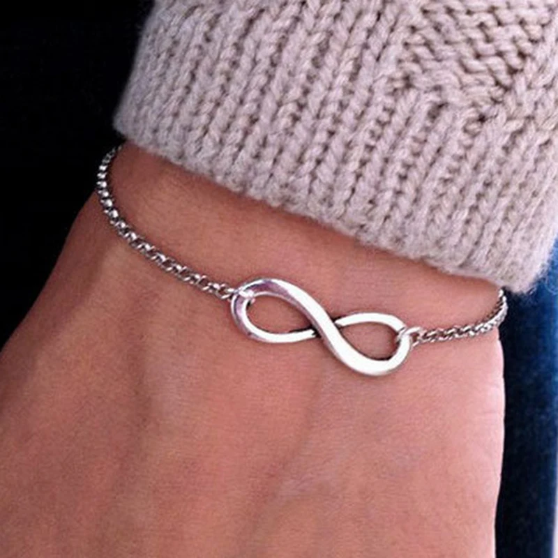 Bracelet infini Simple couleur argent doré pour femmes, breloques numéro 8, à la mode, bijoux de fête inhabituels, cadeau