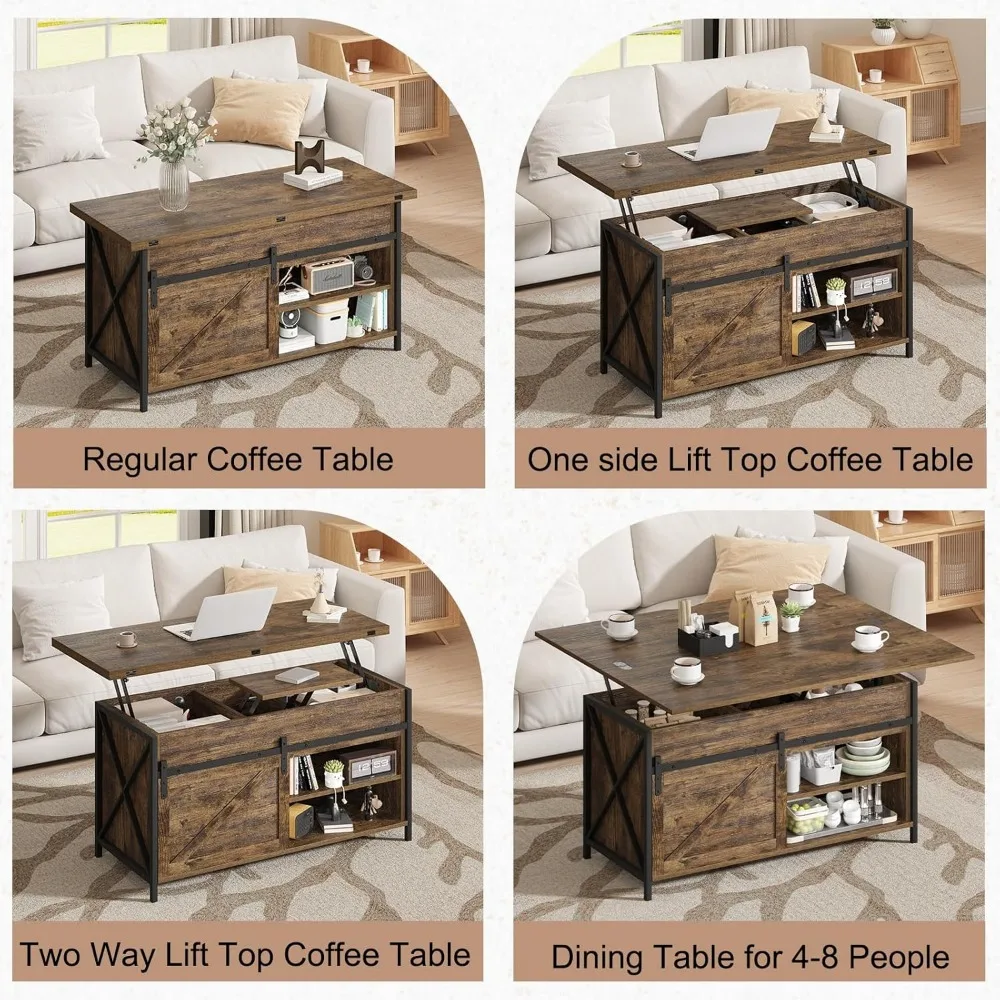 Convertible Coffee Table with Storage, Sliding Door, and Hidden Compartment: Multi-Functional Tea Table