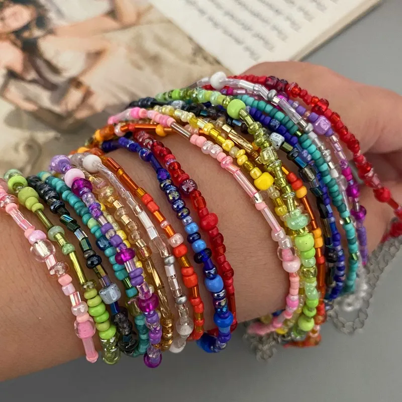 New Irregualr Glasses Beads Choker Necklace for Women Fashion Trendy Popular Short Neck Jewelry Colorful Necklace  Wholesale