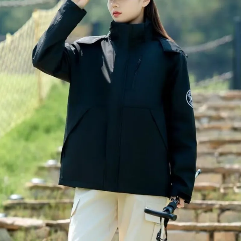 

XXXXXL модная женская уличная куртка больших размеров, осенняя новая стильная однотонная спортивная водонепроницаемая куртка с капюшоном