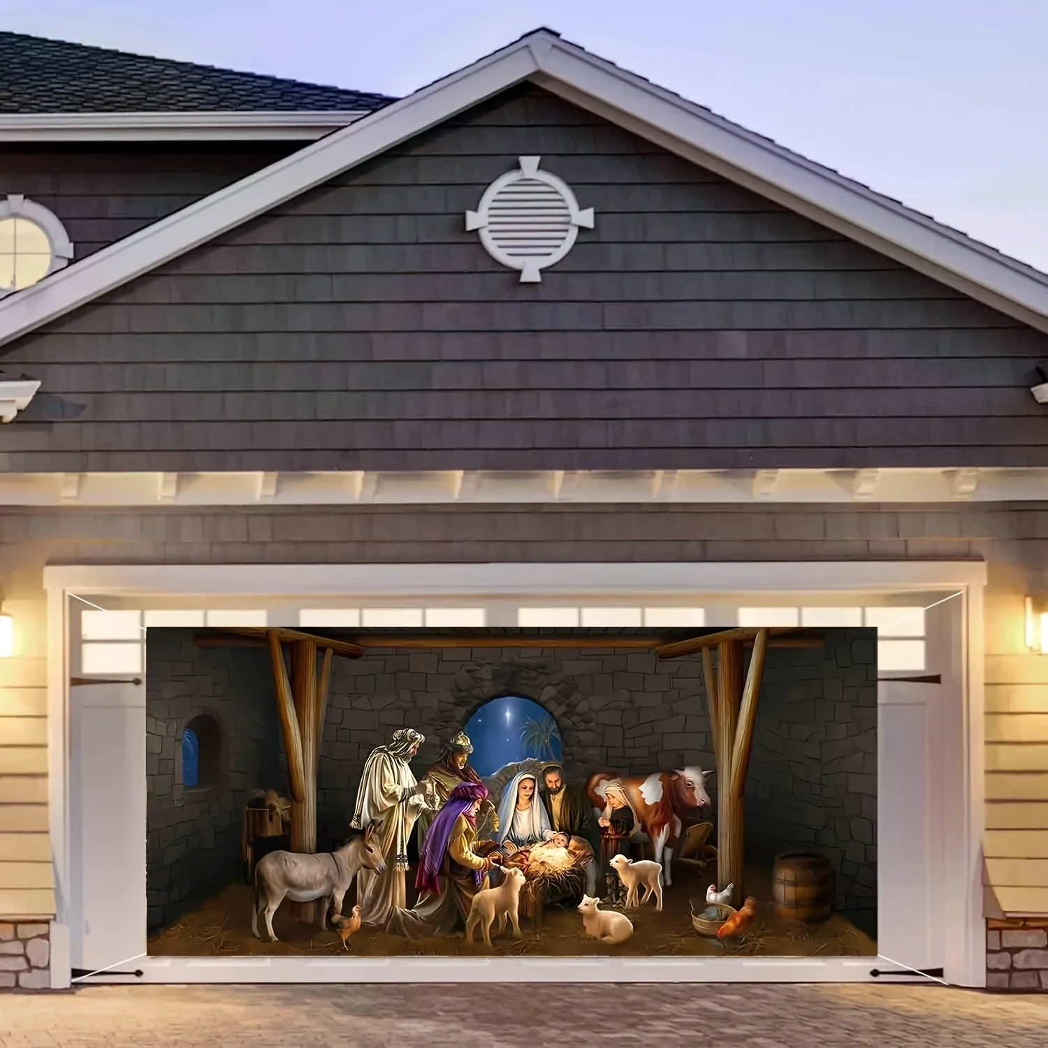 

1.8 * 4M polyester Nativity garage door banner background cloth Christmas outdoor garage decoration