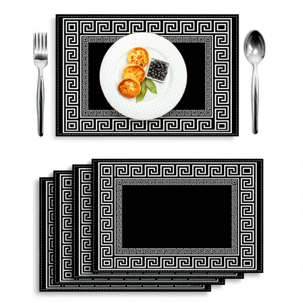 Premium Linen Placemat Black White Minimalist Style Table Mat Dining Room Decorative Rectangular Pad Heat Resistant Tool