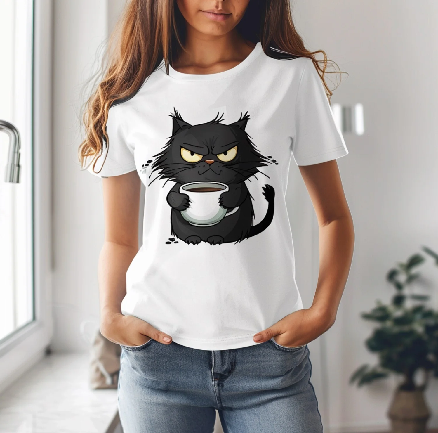 Funny Cat-tastic Coffee Time The Perfect Combo for A Lazy Afternoon Women Clothing Custom Printed Streetwear Graphic TShirts