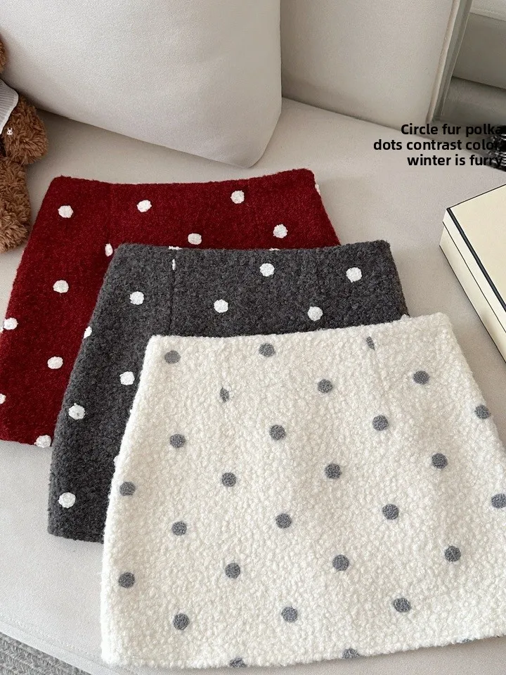 

Красная шерстяная юбка в горошек с завышенной талией, облегающая, короткая, для женщин, осень-зима, Новый год 2025, новинка, маленький размер