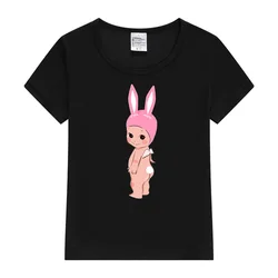 Króliczek Cherub różowy króliczek Sonny anioł naklejka śliczna Y2K top Harajuku moda w stylu kreskówki Boy Girl t-shirt