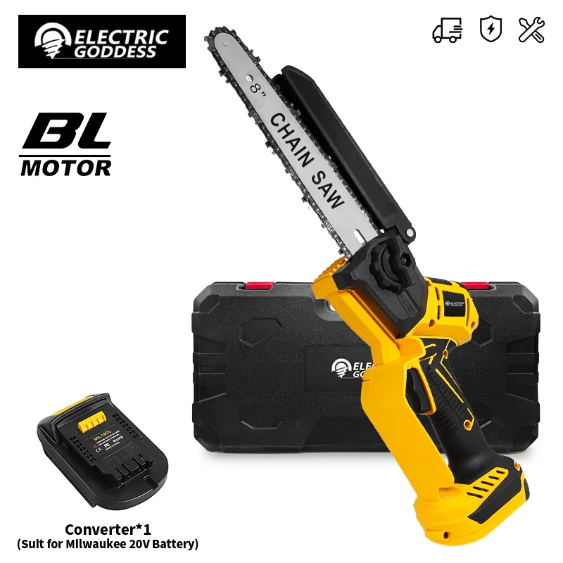 

Electric Goddess 8in Brushless Electric Chain Saw Cordless Wood Cutting Garden Electric Saw Power Tool For Dewalt 18VBattery Pin