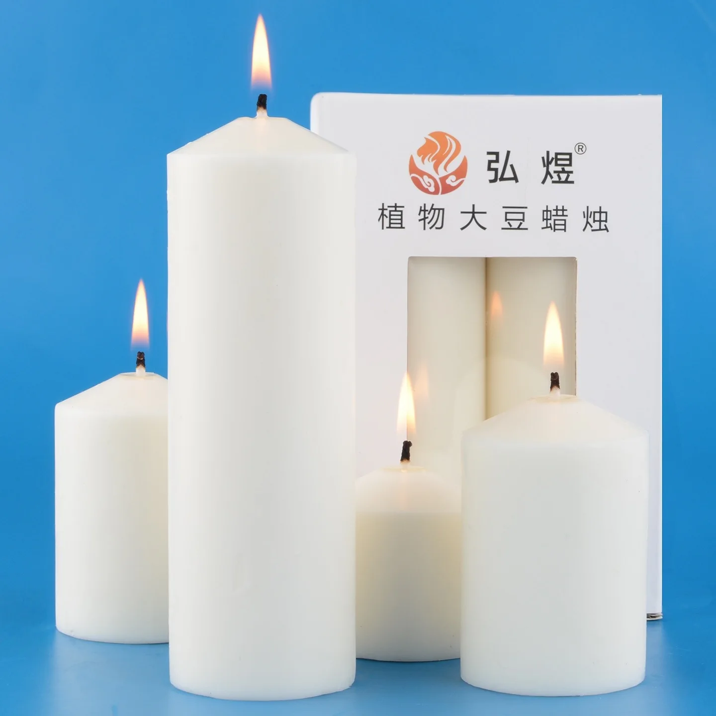 5cm Diameter Solid-color Natural Plant-based Odorless Soybean Candle Pointed Top Cylindrical Shape Lighting Restaurant Wax