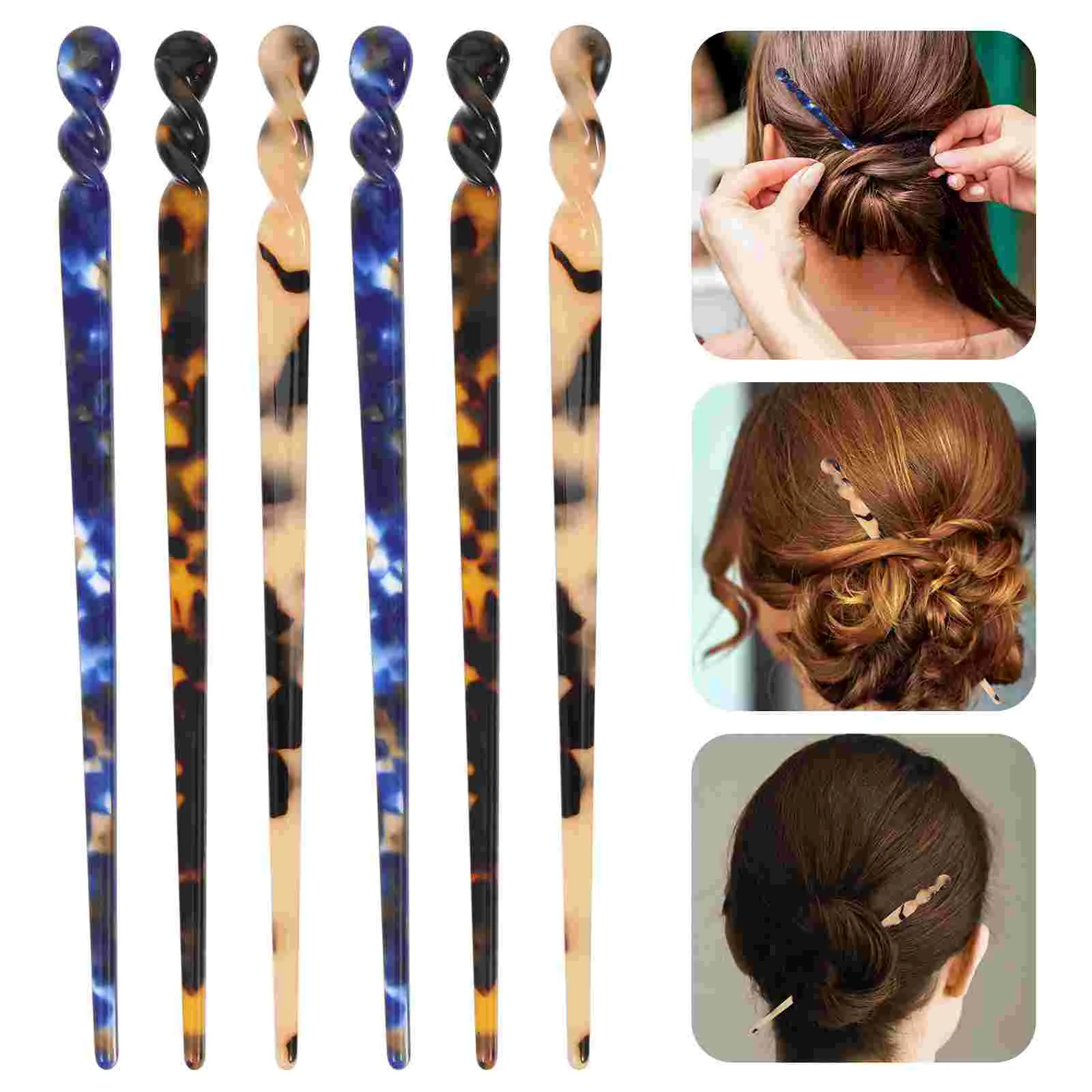 6 Pcs Hair Barrettes Acetic Acid Hairpin Simple Stick Retro French Forks Women Women's