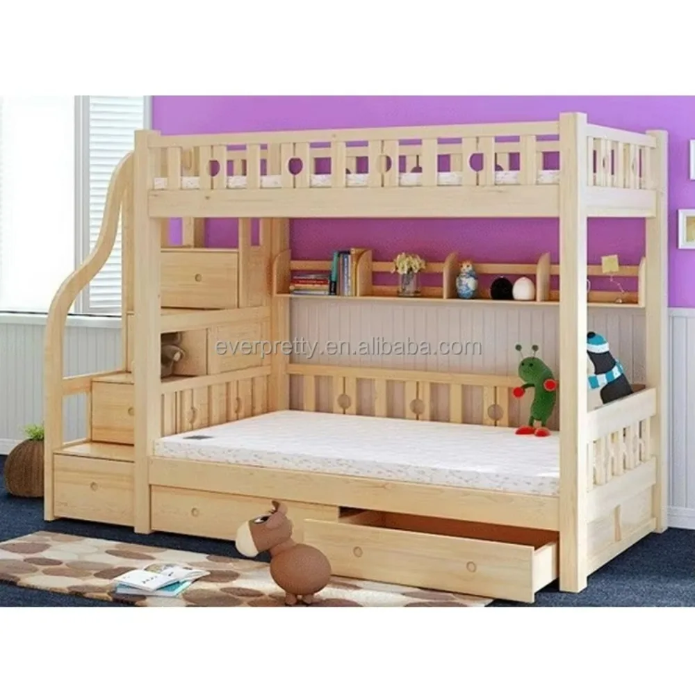 

Antique Solid Wood Double Sleigh Bed Design with Box Set Modern Style School Dormitory & Hotel Children's Bedroom Furniture