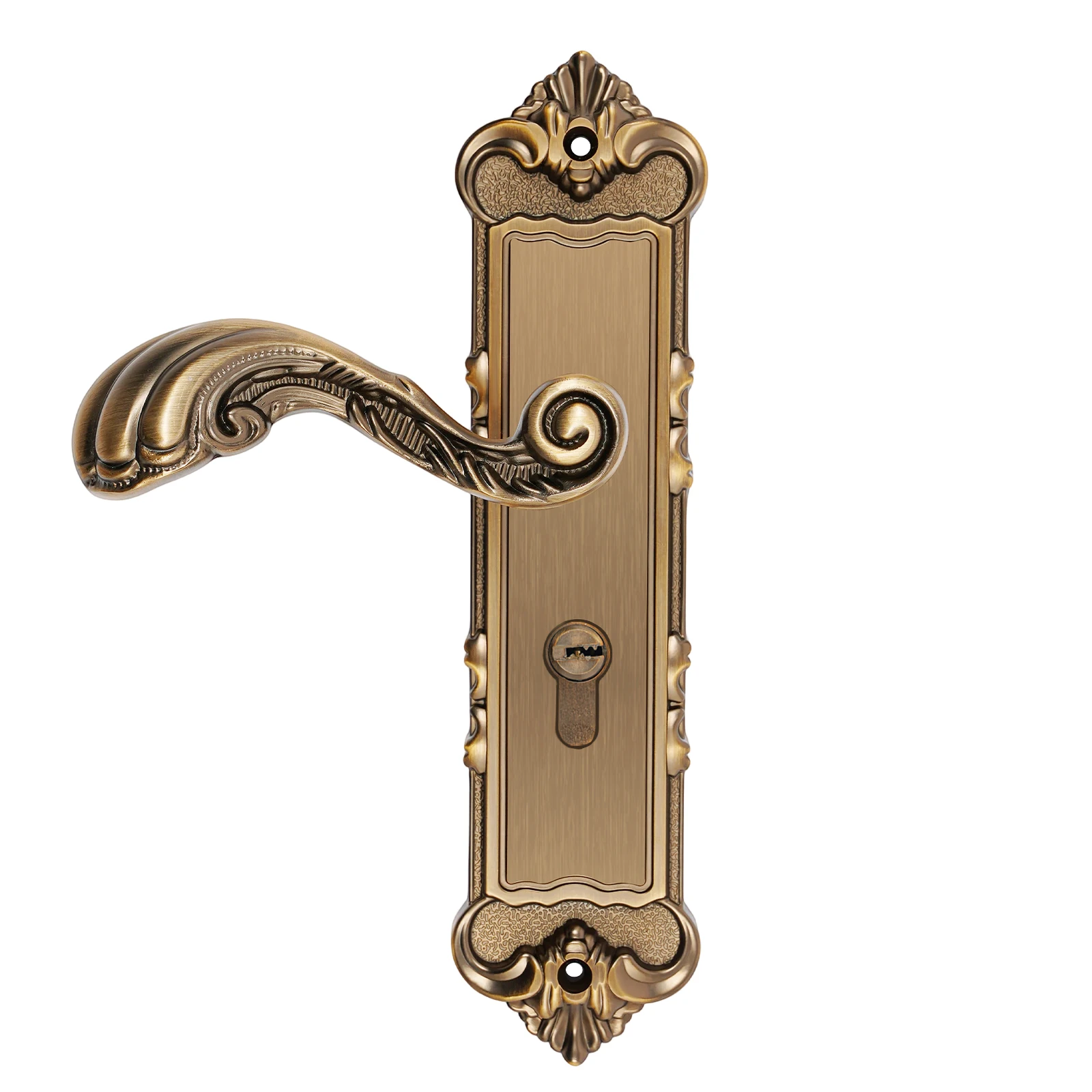 Interior Bedroom Lever Door Lock, Bronze Tone 50mm Backset 3mm Steel Baffle Copper Alloy Installation Accessories, Dual Lock Tong Silent Bearing Anti-pry Electroplated Hardware, 35-45mm Left Right Wood Composite Door