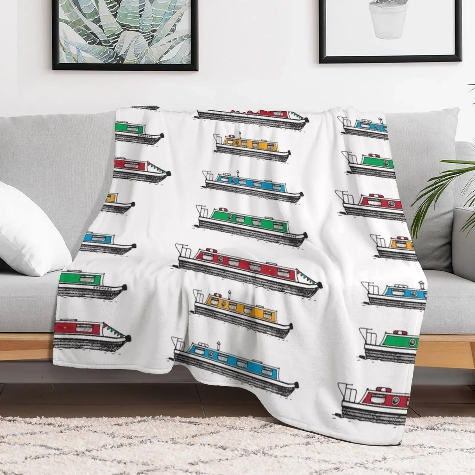 Narrow Boat,Narrow Boats, Canals, Barge, Illustrated Tribute Throw Blanket Decorative Sofas Flannels Beautifuls Blankets