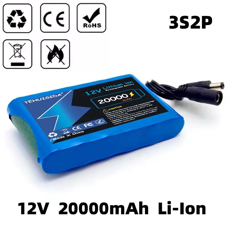 12V, 20000mAh, Batterie Ion Rechargeable Portable Pour Lampes De Pêche, Capacité DC 18650 V, 20Ah, 12.6V Charger