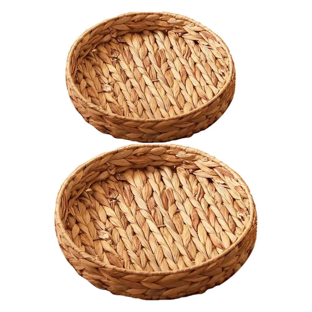 

2pcs Storage Basket Organizer Fruit Snacks Box Desktop Woven Storage Basket Sundries Holder Natural Bedroom Decoration