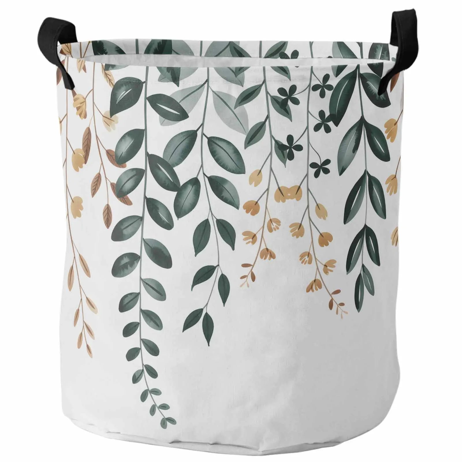 

Green Yellow Plant Leaf Branch Foldable Dirty Laundry Basket Kid's Toy Organizer Waterproof Storage Baskets