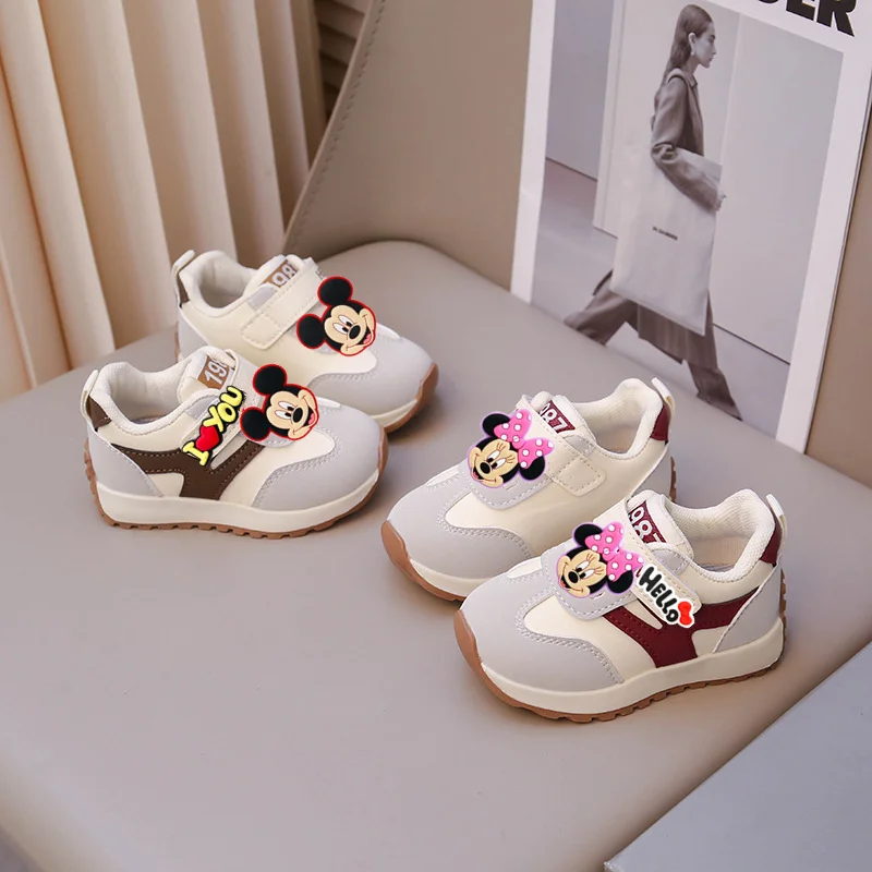 

Милая обувь для малышей с героями мультфильмов Диснея, весенне-осенняя детская повседневная обувь для мальчиков, нескользящие кроссовки на мягкой подошве для девочек, кроссовки с Микки Маусом